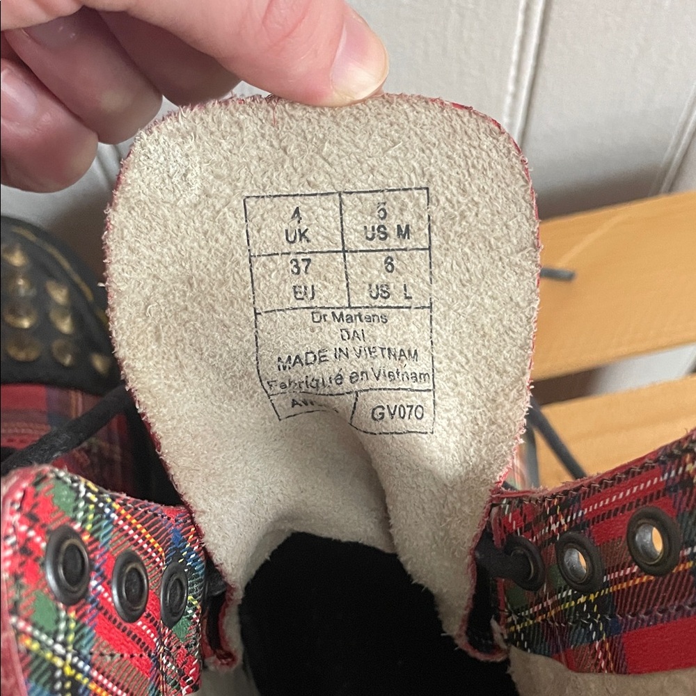 Dr. Martens Red Plaid Studded Boots - Picture 3 of 5